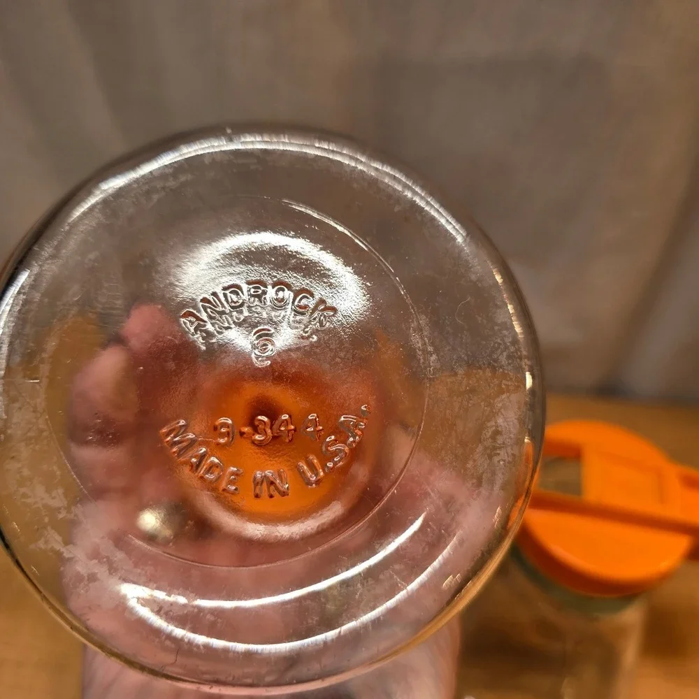 Vintage Androck‎ Made in U.S.A Glass Syrup and Sugar Dispenser Orange Cover